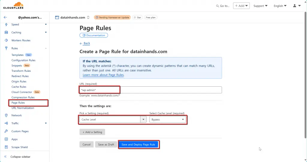 Cloudflare - Page Rules for WP-ADMIN