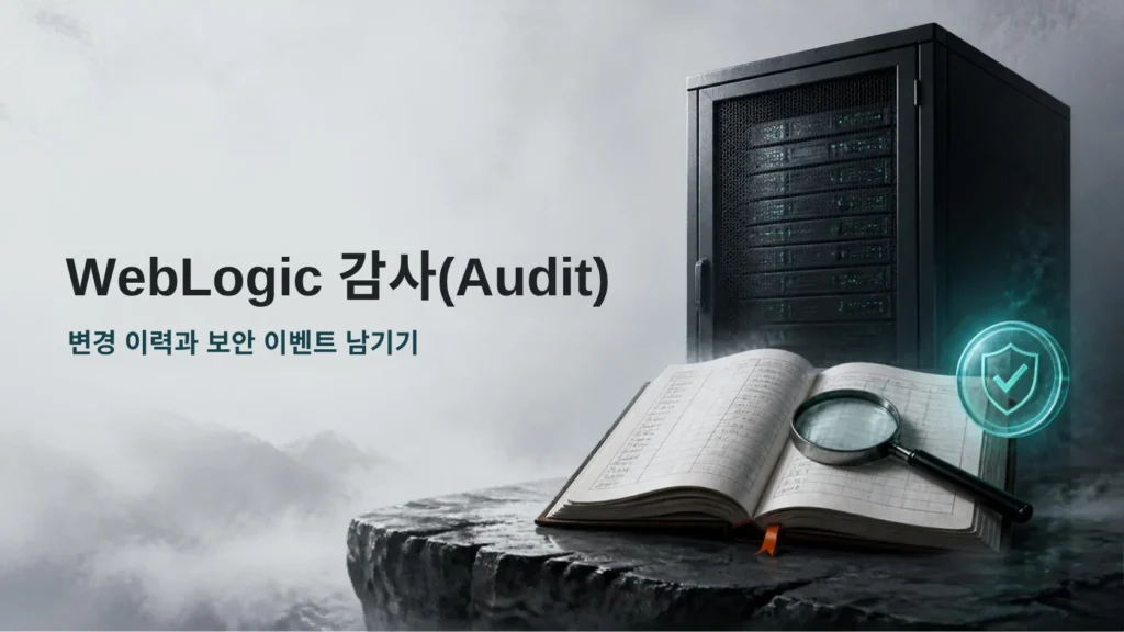 WebLogic 감사 대표 이미지: 서버, 장부와 돋보기