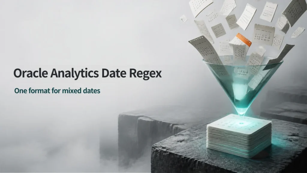 Oracle Analytics date regex cover: scattered calendars funneled into one stack
