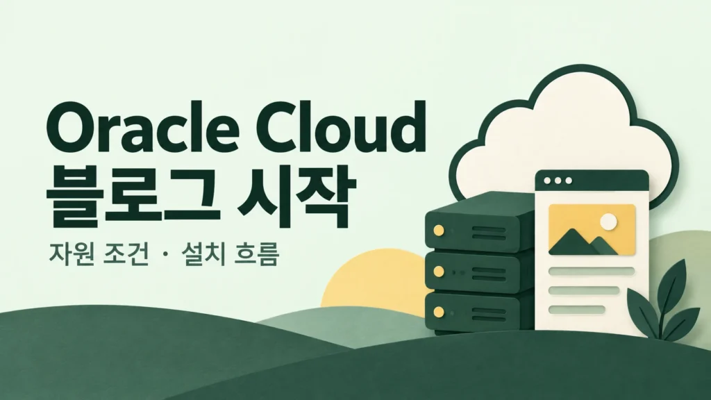 Oracle Cloud 블로그 시작 — 자원 조건 · 설치 흐름 주제를 표현한 개념 그림