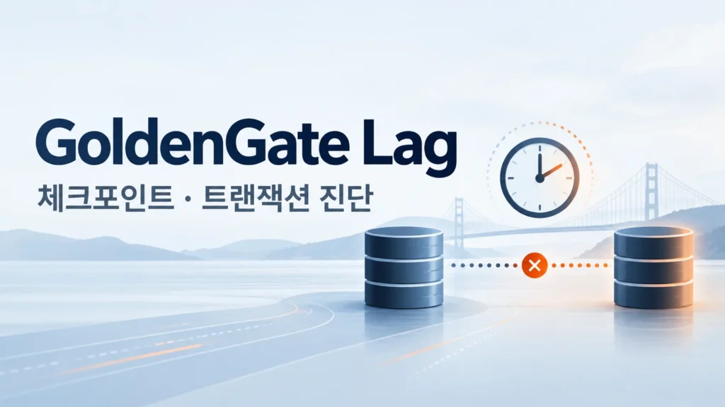 GoldenGate Lag — 체크포인트 · 트랜잭션 진단 주제를 표현한 개념 그림