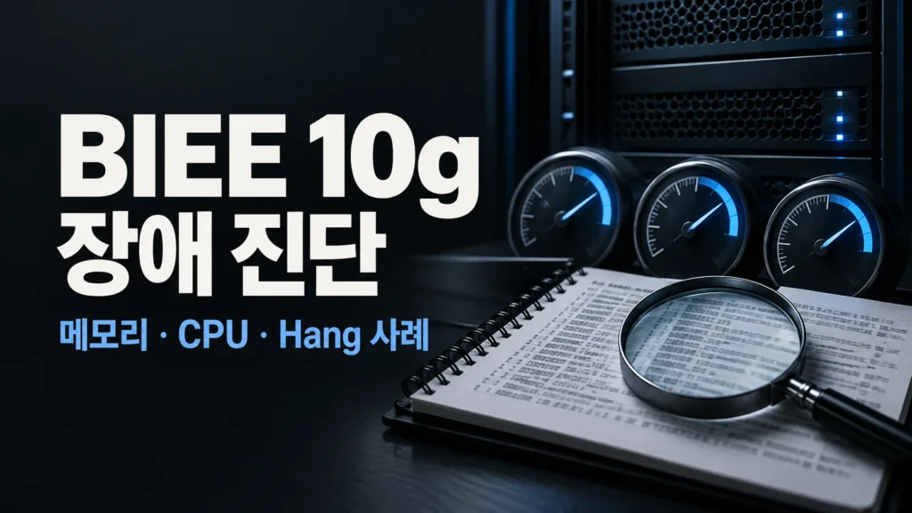 BIEE 10g 장애 진단 — 메모리 · CPU · Hang 사례 주제를 표현한 개념 그림
