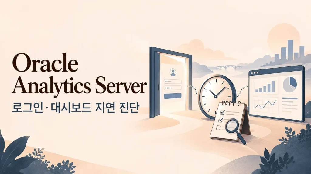 Oracle Analytics Server — 로그인·대시보드 지연 진단 주제를 표현한 개념 그림