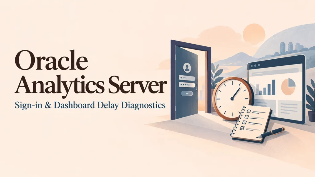 Oracle Analytics Server — Sign-in & Dashboard Delay Diagnostics conceptual editorial illustration