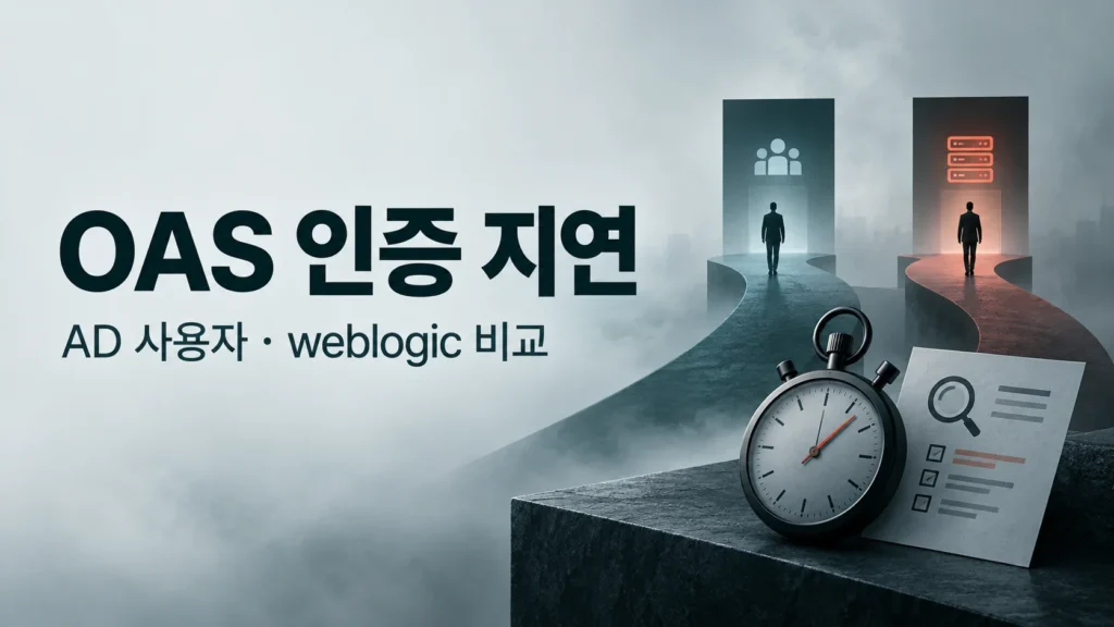 OAS 인증 지연 — AD 사용자 · weblogic 비교 주제를 표현한 개념 그림