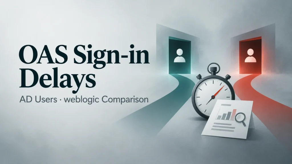 OAS Sign-in Delays — AD Users · weblogic Comparison conceptual editorial illustration