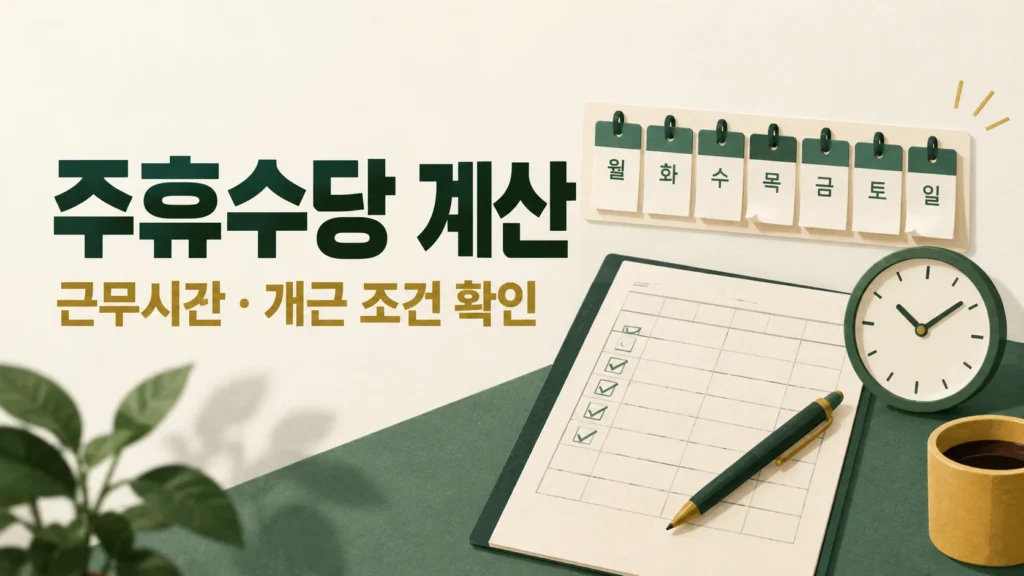 주휴수당 계산 — 근무시간 · 개근 조건 확인 주제를 표현한 개념 그림