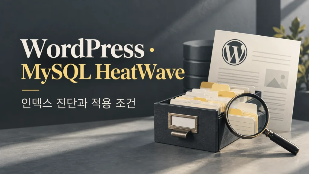 WordPress · MySQL HeatWave — 인덱스 진단과 적용 조건 주제를 표현한 개념 그림