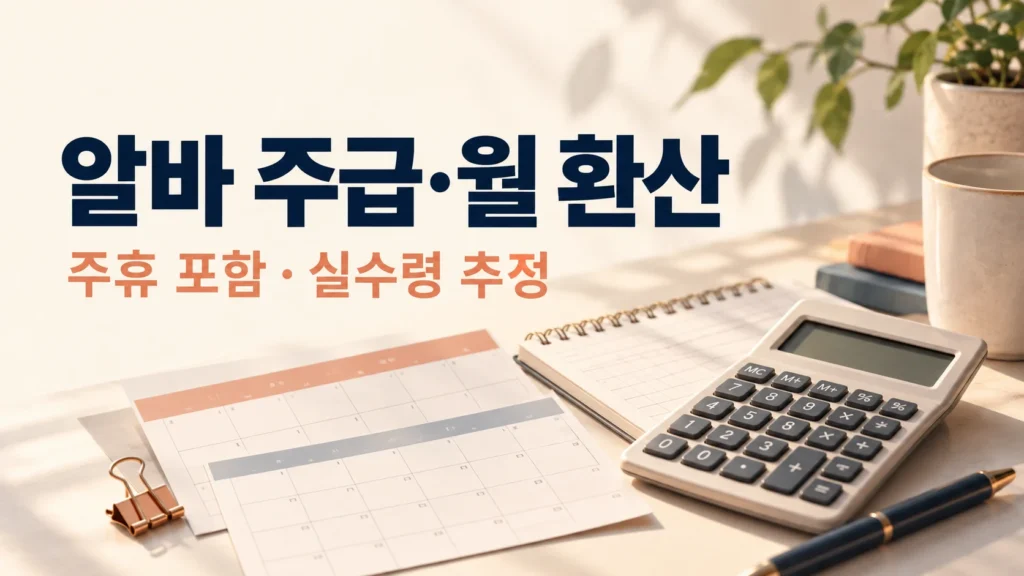 알바 주급·월 환산 — 주휴 포함 · 실수령 추정 주제를 표현한 개념 그림