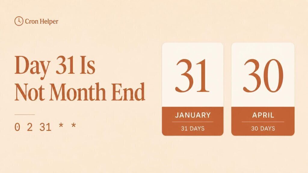 A Day-31 Cron Schedule Is Not the Same as Month End — Cron Helper concept illustration