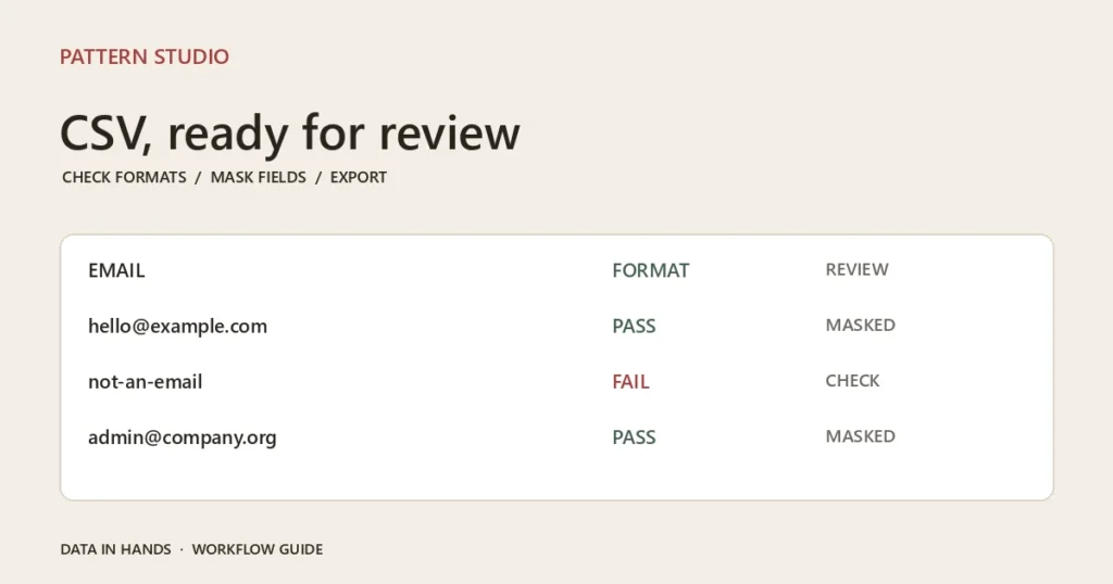 Pattern Studio member CSV format checks and masked review