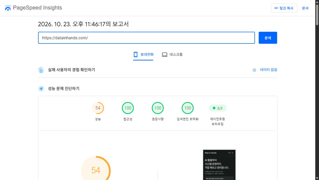 워드프레스가 느릴 때: CDN 도입 전 병목부터 찾는 법 3 중복 폰트 선로딩 수정 전 PageSpeed 모바일 성능 54점