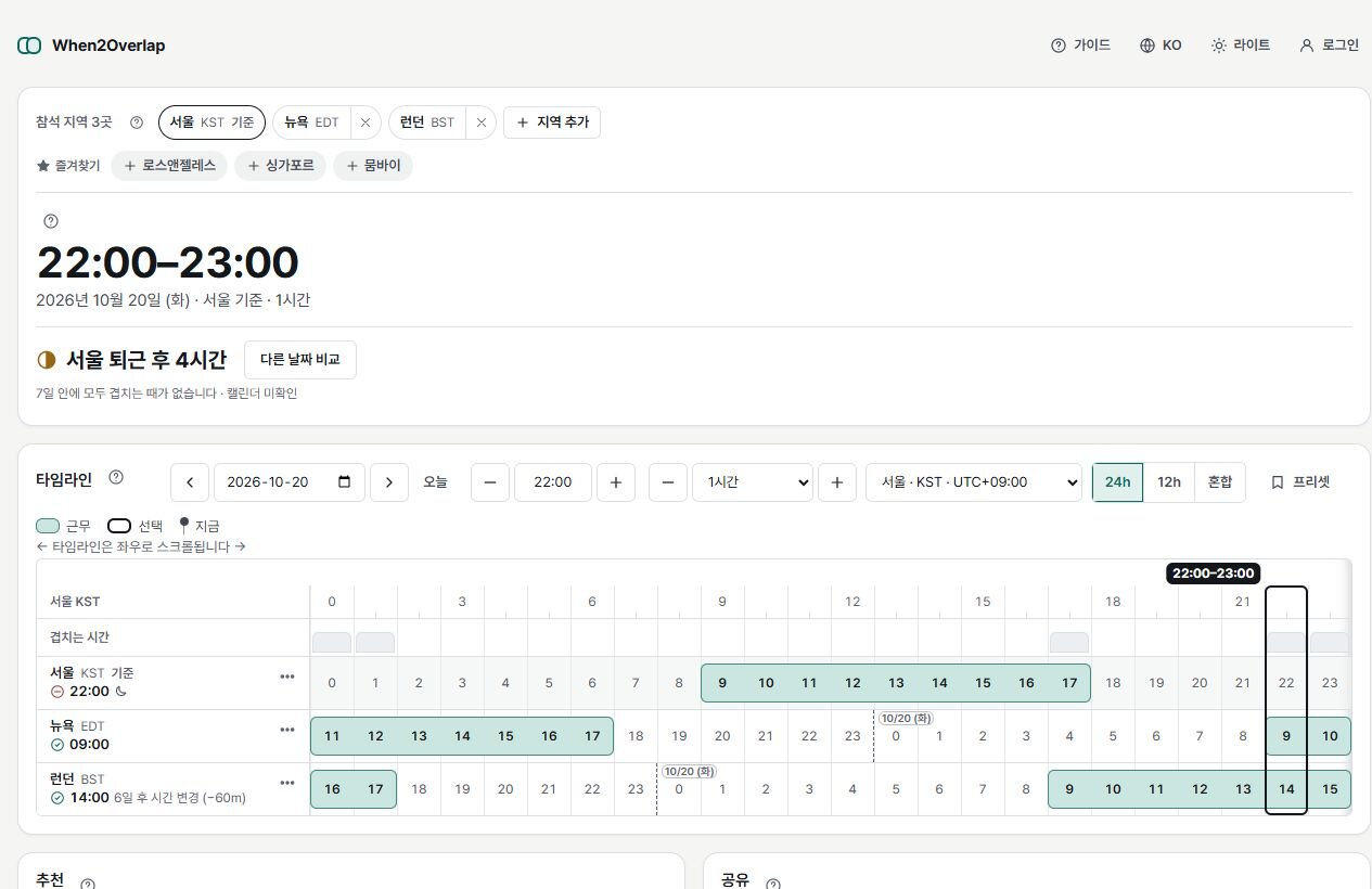 무료 타임존 미팅 도구 비교 — 2026년 추천